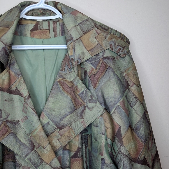 Vintage 80s 90s Trench Coat with Abstract Pattern - Picture 5 of 12